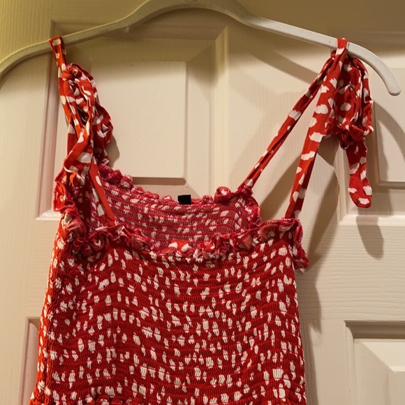 Red with white polka dot mid length dress-Size Large - Picture 4 of 6